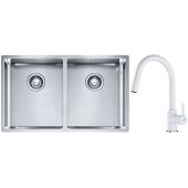 Franke Box BXX 220/120 34-34 zlewozmywak 74x45 cm stalowy z baterią kuchenną Lina biały polarny (1270370188, 1150626081)