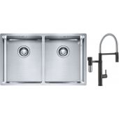 Franke Box BXX 220/120 34-34 zlewozmywak 74x45 cm stalowy z baterią kuchenną Vital Semi-Pro czarny mat/stal (1270370188, 1200621313)