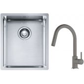 Franke Box BXX 210/110-34 zlewozmywak 38x45 cm stalowy z baterią kuchenną Lina kamienny szary (1270453653, 1150626057)