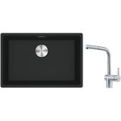 Franke Maris MRG 110-52 zlewozmywak 52x40 cm Fragranite czarny mat z baterią kuchenną Atlas stal szlachetna (1250687252, 1150521439)