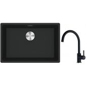 Franke Maris MRG 110-52 zlewozmywak 52x40 cm Fragranite czarny mat z baterią kuchenną Lina onyx (1250687252, 1150626020)