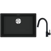 Franke Maris MRG 110-52 zlewozmywak 52x40 cm Fragranite czarny mat z baterią kuchenną Lina onyx (1250687252, 1150626055)