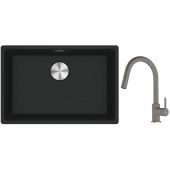 Franke Maris MRG 110-52 zlewozmywak 52x40 cm Fragranite czarny mat z baterią kuchenną Lina kamienny szary (1250687252, 1150626057)