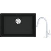 Franke Maris MRG 110-52 zlewozmywak 52x40 cm Fragranite czarny mat z baterią kuchenną Lina biały polarny (1250687252, 1150626081)
