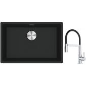 Franke Maris MRG 110-52 zlewozmywak 52x40 cm Fragranite czarny mat z baterią kuchenną Lina chrom/czarny (1250687252, 1150626085)