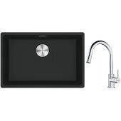 Franke Maris MRG 110-52 zlewozmywak 52x40 cm Fragranite czarny mat z baterią kuchenną Lina chrom (1250687252, 1150693229)