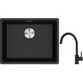 Franke Maris MRG 110-52 zlewozmywak 52x40 cm Fragranite onyx z baterią kuchenną Lina czarny mat (1250687253, 1150626019)