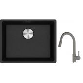 Franke Maris MRG 110-52 zlewozmywak 52x40 cm Fragranite onyx z baterią kuchenną Lina kamienny szary (1250687253, 1150626057)