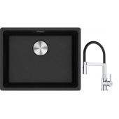 Franke Maris MRG 110-52 zlewozmywak 52x40 cm Fragranite onyx z baterią kuchenną Lina chrom/czarny (1250687253, 1150626085)