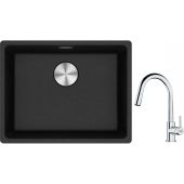 Franke Maris MRG 110-52 zlewozmywak 52x40 cm Fragranite onyx z baterią kuchenną Lina chrom (1250687253, 1150693229)