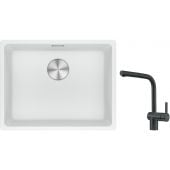 Franke Maris MRG 110-52 zlewozmywak 52x40 cm Fragranite biały polarny z baterią kuchenną Atlas czarna stal szlachetna (1250687255, 1150550427)