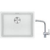 Franke Maris MRG 110-52 zlewozmywak 52x40 cm Fragranite biały polarny z baterią kuchenną Atlas stal szlachetna (1250687255, 1150521439)