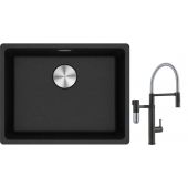 Franke Maris MRG 110-52 zlewozmywak 52x40 cm Fragranite onyx z baterią kuchenną Vital Semi-Pro czarny mat/stal (1250687253, 1200621313)