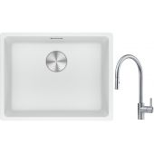 Franke Maris MRG 110-52 zlewozmywak 52x40 cm Fragranite biały polarny z baterią kuchenną Eos stal szlachetna (1250687255, 1150590045)