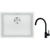 Franke Maris MRG 110-52 zlewozmywak 52x40 cm Fragranite biały polarny z baterią kuchenną Lina onyx (1250687255, 1150626020)