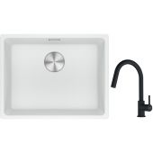 Franke Maris MRG 110-52 zlewozmywak 52x40 cm Fragranite biały polarny z baterią kuchenną Lina czarny mat (1250687255, 1150626053)