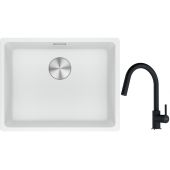 Franke Maris MRG 110-52 zlewozmywak 52x40 cm Fragranite biały polarny z baterią kuchenną Lina onyx (1250687255, 1150626055)