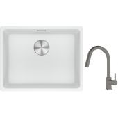 Franke Maris MRG 110-52 zlewozmywak 52x40 cm Fragranite biały polarny z baterią kuchenną Lina kamienny szary (1250687255, 1150626057)