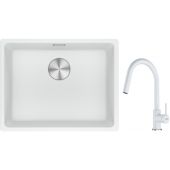 Franke Maris MRG 110-52 zlewozmywak 52x40 cm Fragranite biały polarny z baterią kuchenną Lina biały polarny (1250687255, 1150626081)