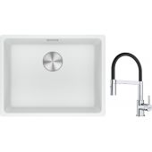 Franke Maris MRG 110-52 zlewozmywak 52x40 cm Fragranite biały polarny z baterią kuchenną Lina chrom/czarny (1250687255, 1150626085)