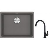 Franke Maris MRG 110-52 zlewozmywak 55x43 cm Fragranite kamienny szary z baterią kuchenną Lina czarny mat (1250687254, 1150626019)