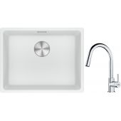 Franke Maris MRG 110-52 zlewozmywak 52x40 cm Fragranite biały polarny z baterią kuchenną Lina chrom (1250687255, 1150693229)