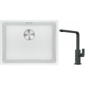 Franke Maris MRG 110-52 zlewozmywak 52x40 cm Fragranite biały polarny z baterią kuchenną Mythos czarna stal szlachetna (1250687255, 1150550441)