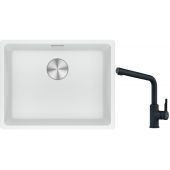 Franke Maris MRG 110-52 zlewozmywak 52x40 cm Fragranite biały polarny z baterią kuchenną Urban czarny mat (1250687255, 1150627523)