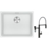 Franke Maris MRG 110-52 zlewozmywak 52x40 cm Fragranite biały polarny z baterią kuchenną Vital Semi-Pro czarny mat/stal (1250687255, 1200621313)