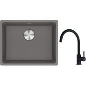 Franke Maris MRG 110-52 zlewozmywak 55x43 cm Fragranite kamienny szary z baterią kuchenną Lina onyx (1250687254, 1150626020)