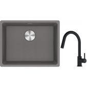Franke Maris MRG 110-52 zlewozmywak 55x43 cm Fragranite kamienny szary z baterią kuchenną Lina czarny mat (1250687254, 1150626053)