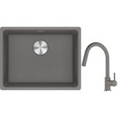 Franke Maris MRG 110-52 zlewozmywak 55x43 cm Fragranite z baterią kuchenną Lina kamienny szary (1250687254, 1150626057)