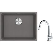 Franke Maris MRG 110-52 zlewozmywak 55x43 cm Fragranite kamienny szary z baterią kuchenną Lina chrom (1250687254, 1150693229)