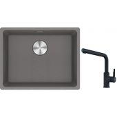 Franke Maris MRG 110-52 zlewozmywak 55x43 cm Fragranite kamienny szary z baterią kuchenną Urban czarny mat (1250687254, 1150627523)