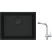 Franke Maris MRG 110-52 zlewozmywak 52x40 cm Fragranite czarny mat z baterią kuchenną Atlas stal szlachetna (1250697759, 1150521439)
