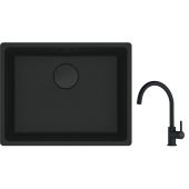 Franke Maris MRG 110-52 zlewozmywak 52x40 cm Fragranite czarny mat z baterią kuchenną Lina czarny mat (1250697759, 1150626019)