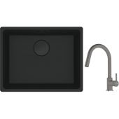 Franke Maris MRG 110-52 zlewozmywak 52x40 cm Fragranite czarny mat z baterią kuchenną Lina kamienny szary (1250697759, 1150626057)