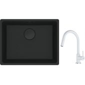 Franke Maris MRG 110-52 zlewozmywak 52x40 cm Fragranite czarny mat z baterią kuchenną Lina biały polarny (1250697759, 1150626081)