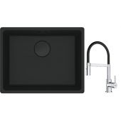 Franke Maris MRG 110-52 zlewozmywak 52x40 cm Fragranite czarny mat z baterią kuchenną Lina chrom/czarny (1250697759, 1150626085)