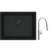 Franke Maris MRG 110-52 zlewozmywak 52x40 cm Fragranite czarny mat z baterią kuchenną Pescara L Slide-In chrom (1250697759, 1150538940)