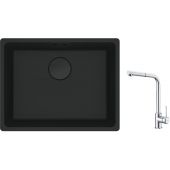 Franke Maris MRG 110-52 zlewozmywak 52x40 cm Fragranite czarny mat z baterią kuchenną Sirius Side chrom (1250697759, 1150668280)