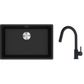 Franke Maris MRG 110-62 zlewozmywak 62x40 cm Fragranite onyx z baterią kuchenną Lina czarny mat (1250687257, 1150626053)