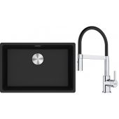 Franke Maris MRG 110-62 zlewozmywak 62x40 cm Fragranite onyx z baterią kuchenną Lina chrom/czarny (1250687257, 1150626085)