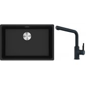 Franke Maris MRG 110-62 zlewozmywak 62x40 cm Fragranite onyx z baterią kuchenną Urban czarny mat (1250687257, 1150627523)