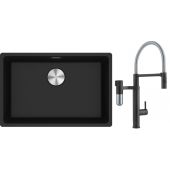 Franke Maris MRG 110-62 zlewozmywak 62x40 cm Fragranite onyx z baterią kuchenną Vital Semi-Pro czarny mat/stal (1250687257, 1200621313)