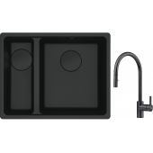 Franke Maris MRG 160-34-15SBL zlewozmywak 52x40 cm Fragranite czarny mat  z baterią kuchenną Eos czarna stal szlachetna (1250697756, 1150613671)