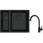 Franke Maris MRG 160-34-15SBL zlewozmywak 52x40 cm Fragranite czarny mat  z baterią kuchenną Lina czarny mat (1250697756, 1150626019)