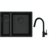 Franke Maris MRG 160-34-15SBL zlewozmywak 52x40 cm Fragranite czarny mat  z baterią kuchenną Lina czarny mat (1250697756, 1150626053)