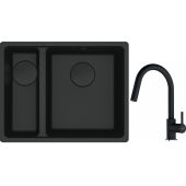 Franke Maris MRG 160-34-15SBL zlewozmywak 52x40 cm Fragranite czarny mat  z baterią kuchenną Lina onyx (1250697756, 1150626055)
