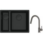 Franke Maris MRG 160-34-15SBL zlewozmywak 52x40 cm Fragranite czarny mat  z baterią kuchenną Lina kamienny szary (1250697756, 1150626057)